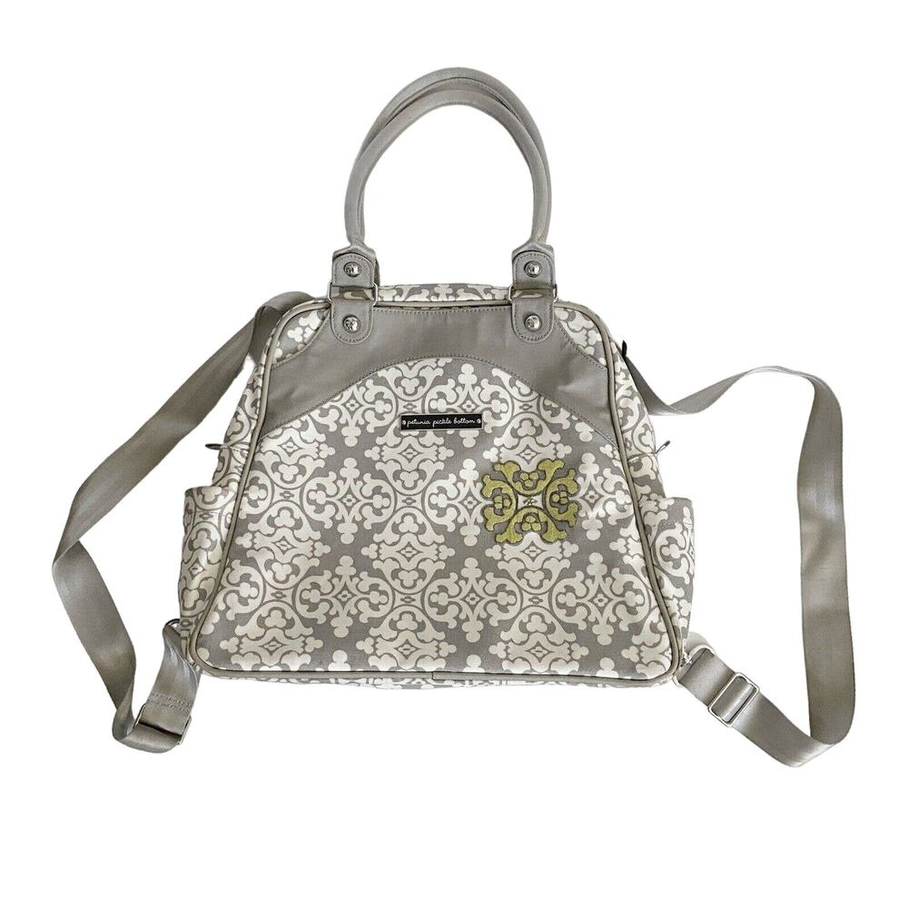 Petunia Pickle Bottom Diaper Bag Backpack Shoulder Strap Gray White, Easy Clean